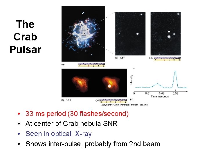 The Crab Pulsar • • 33 ms period (30 flashes/second) At center of Crab