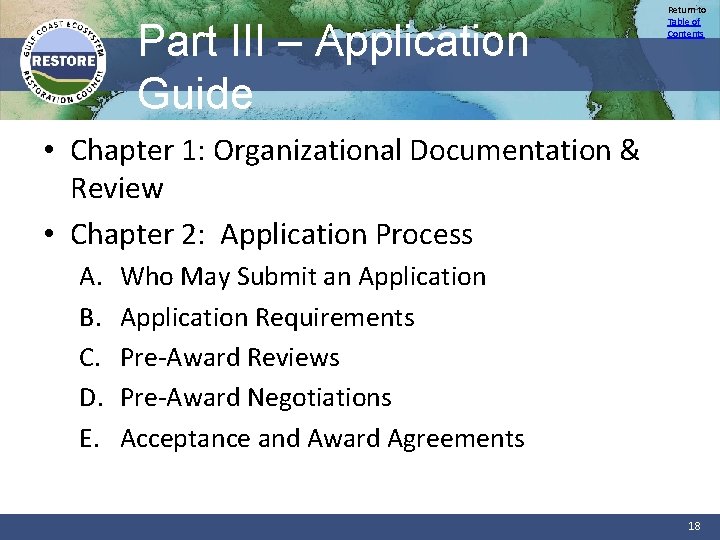 Part III – Application Guide Return to Table of Contents • Chapter 1: Organizational