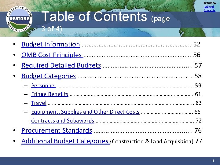 Table of Contents (page Return to Table of Contents 3 of 4) • •