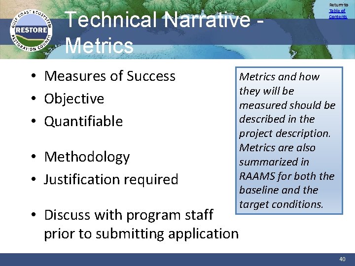 Technical Narrative Metrics • Measures of Success • Objective • Quantifiable • Methodology •