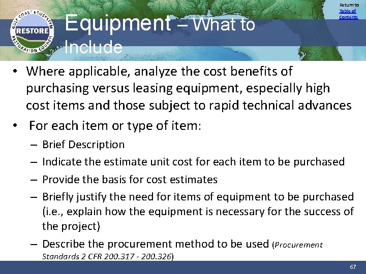 Equipment – What to Return to Table of Contents Include • Where applicable, analyze