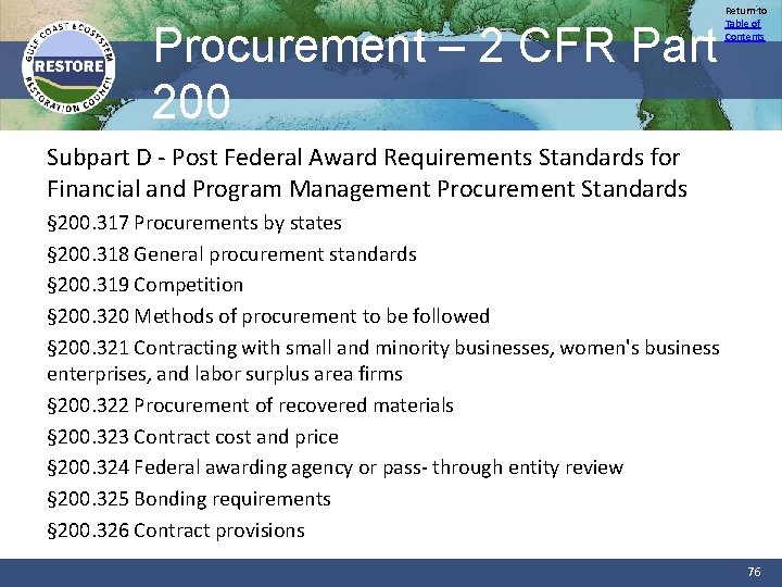 Procurement – 2 CFR Part 200 Return to Table of Contents Subpart D -