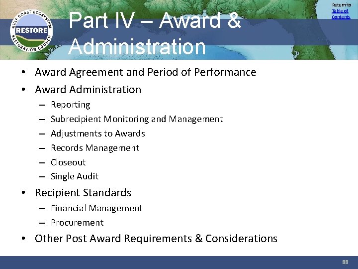 Part IV – Award & Administration Return to Table of Contents • Award Agreement