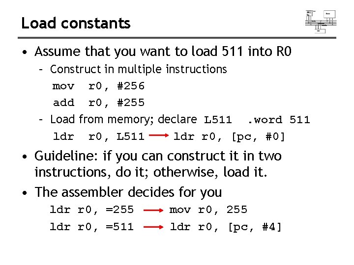 Load constants • Assume that you want to load 511 into R 0 –