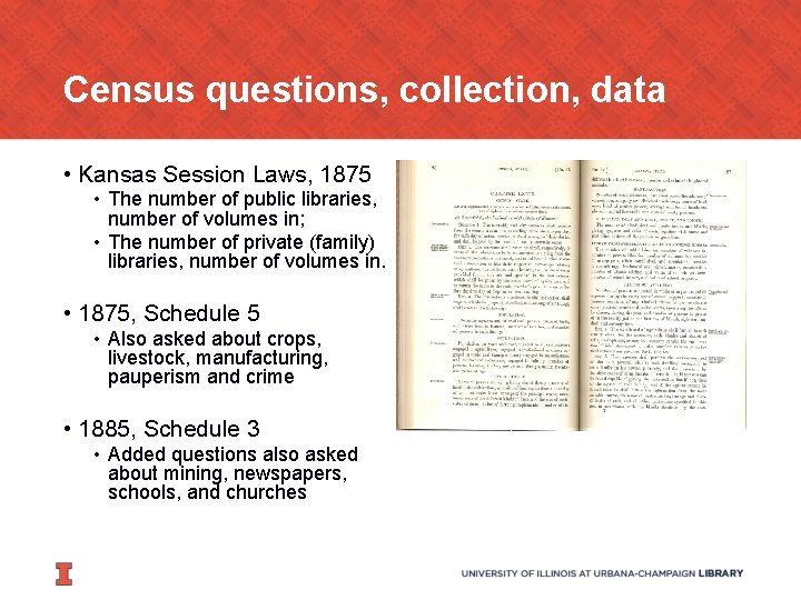 Census questions, collection, data • Kansas Session Laws, 1875 • The number of public