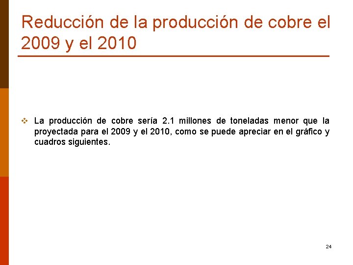 Reducción de la producción de cobre el 2009 y el 2010 v La producción