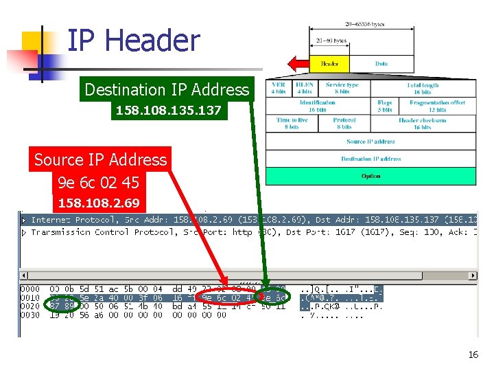 IP Header Destination IP Address 158. 108. 135. 137 Source IP Address 9 e