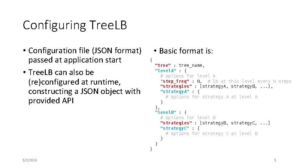 Configuring Tree. LB • Configuration file (JSON format) passed at application start • Tree.