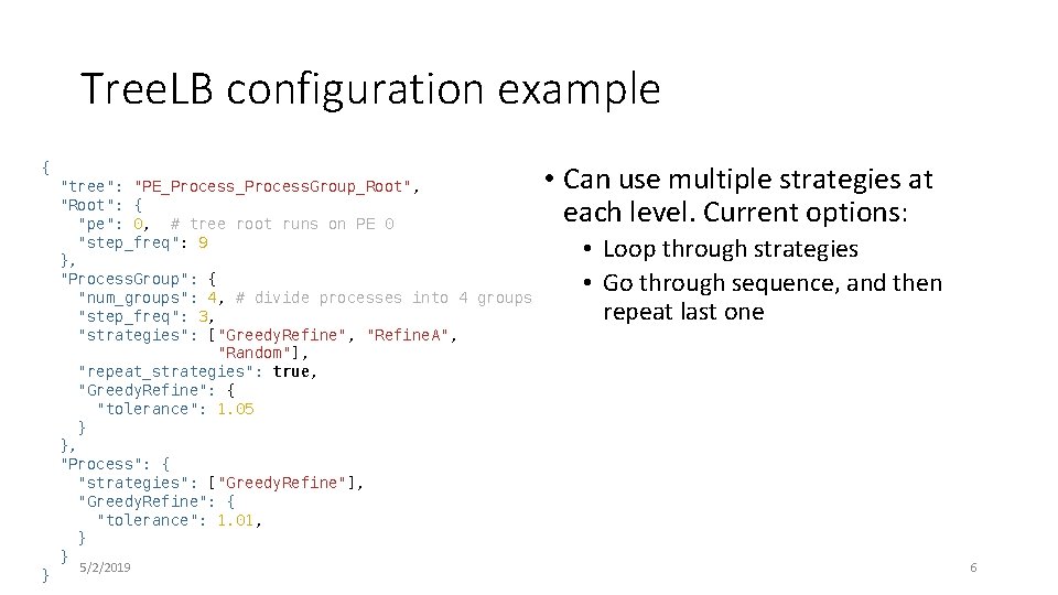 Tree. LB configuration example { "tree": "PE_Process. Group_Root", "Root": { "pe": 0, # tree