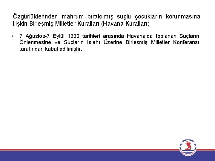 Özgürlüklerinden mahrum bırakılmış suçlu çocukların korunmasına ilişkin Birleşmiş Milletler Kuralları (Havana Kuralları) • 7