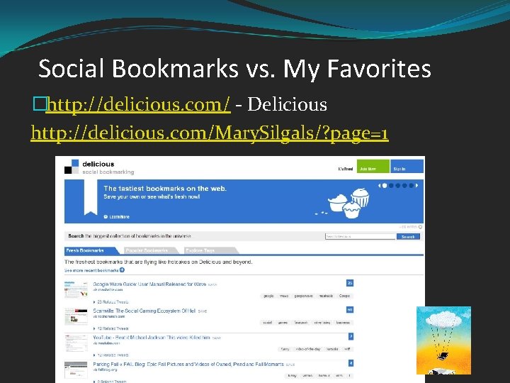 Social Bookmarks vs. My Favorites �http: //delicious. com/ - Delicious http: //delicious. com/Mary. Silgals/?