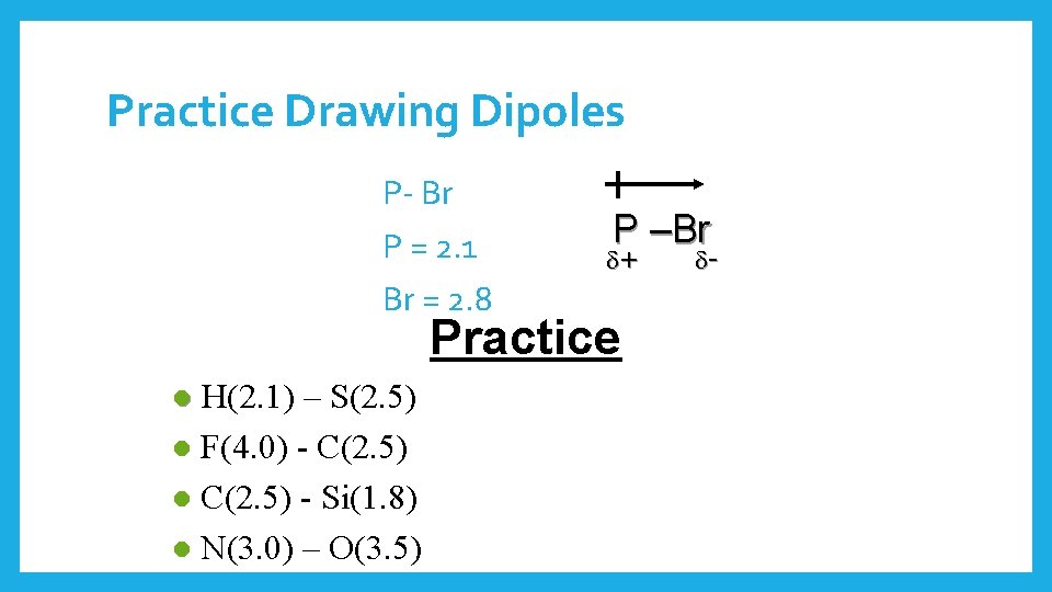 Practice Drawing Dipoles P- Br P = 2. 1 Br = 2. 8 P