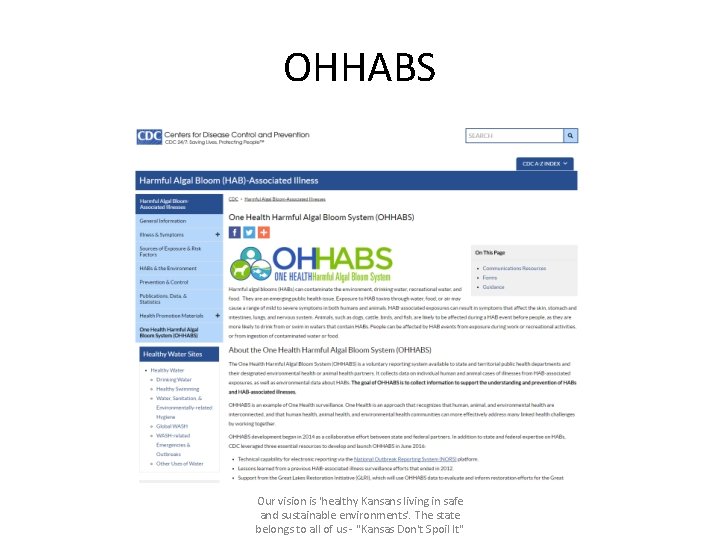 OHHABS Our vision is 'healthy Kansans living in safe and sustainable environments'. The state