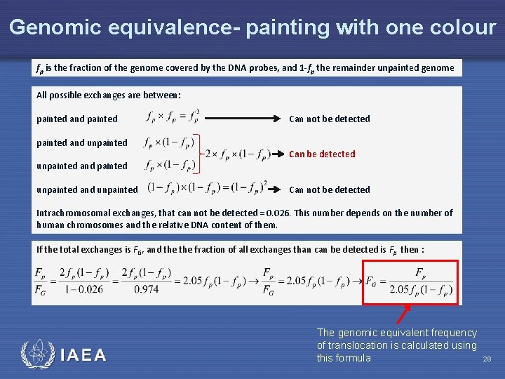 Genomic equivalence- painting with one colour fp is the fraction of the genome covered