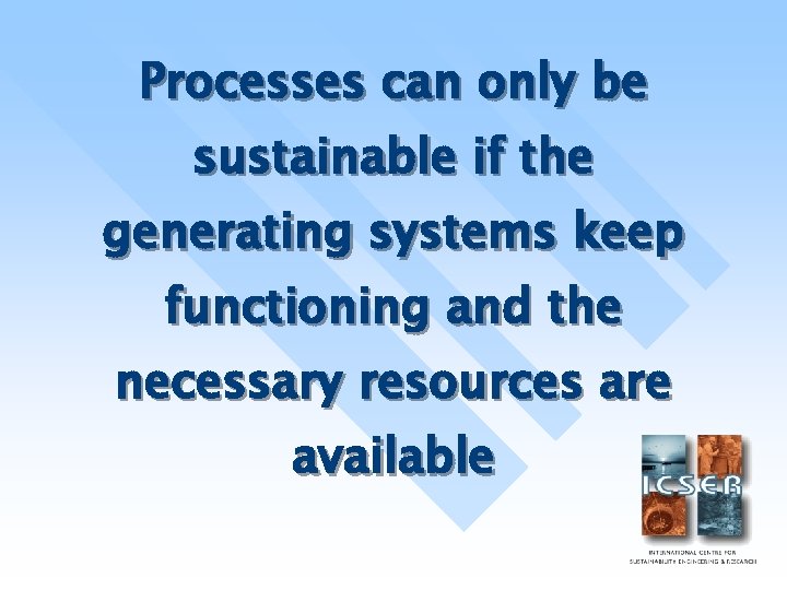 Processes can only be sustainable if the generating systems keep functioning and the necessary