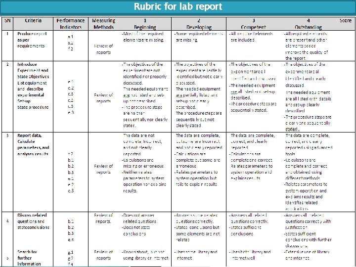 Rubric for lab report 