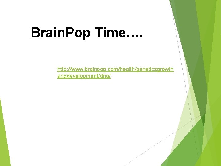 Brain. Pop Time…. http: //www. brainpop. com/health/geneticsgrowth anddevelopment/dna/ 