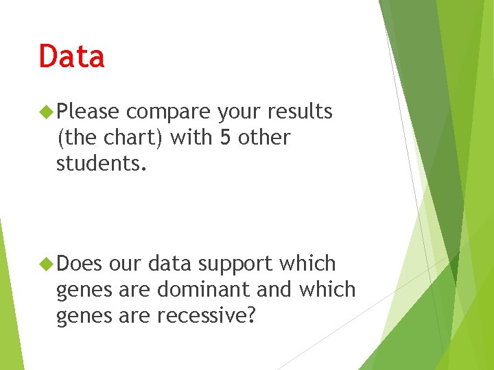 Data Please compare your results (the chart) with 5 other students. Does our data
