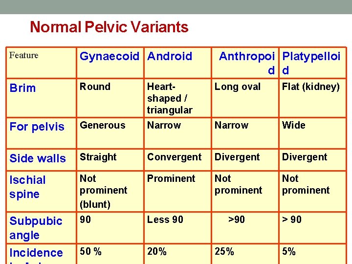 Normal Pelvic Variants Feature Gynaecoid Android Anthropoi Platypelloi d d Brim Round Heartshaped /