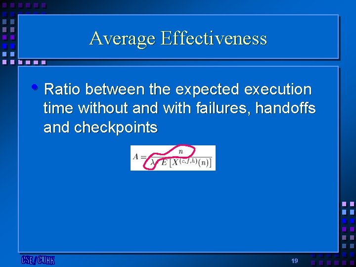 Average Effectiveness • Ratio between the expected execution time without and with failures, handoffs