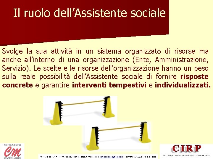 Il ruolo dell’Assistente sociale Svolge la sua attività in un sistema organizzato di risorse