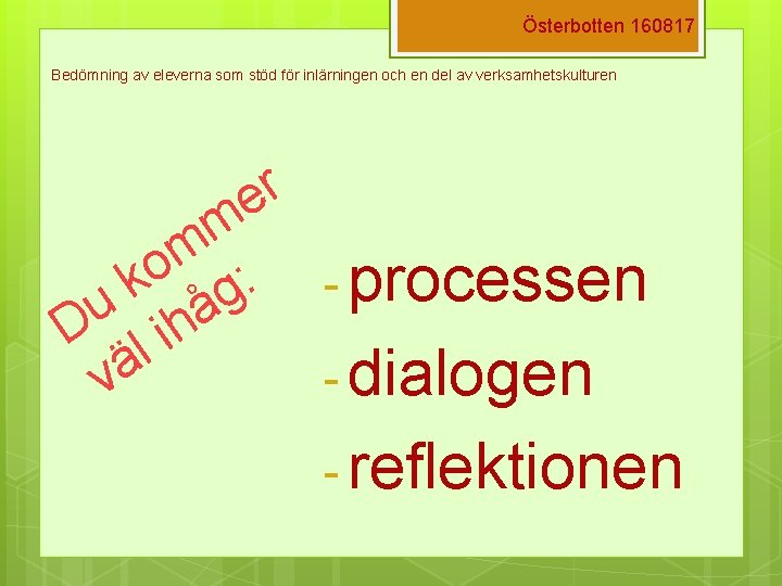 Österbotten 160817 Bedömning av eleverna som stöd för inlärningen och en del av verksamhetskulturen