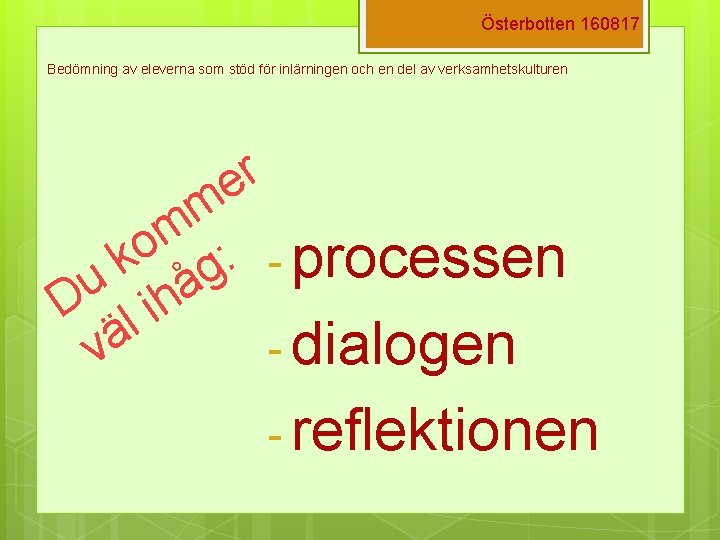 Österbotten 160817 Bedömning av eleverna som stöd för inlärningen och en del av verksamhetskulturen