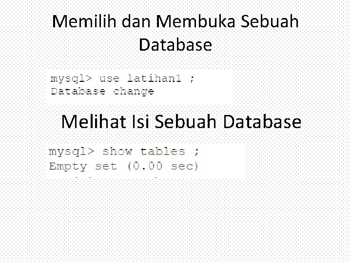 Memilih dan Membuka Sebuah Database Melihat Isi Sebuah Database 