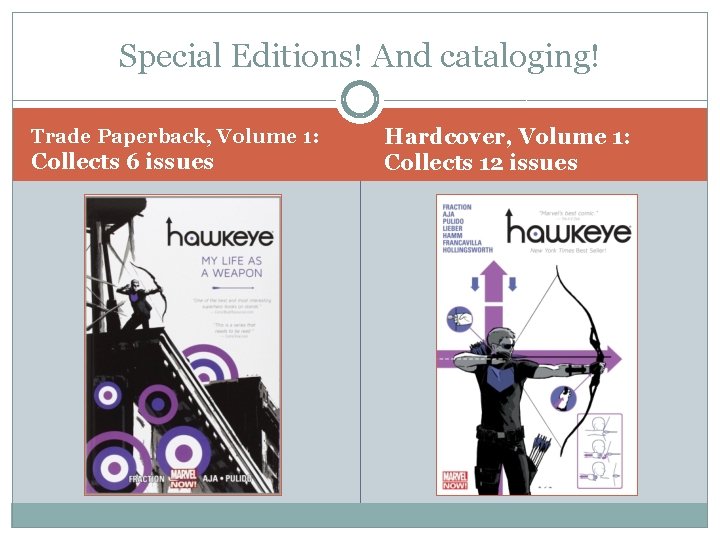 Special Editions! And cataloging! Trade Paperback, Volume 1: Collects 6 issues Hardcover, Volume 1: