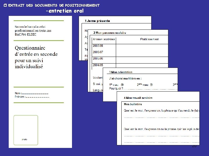  EXTRAIT DES DOCUMENTS DE POSITIONNEMENT -entretien oral 20 