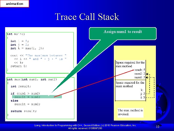 animation Trace Call Stack Assign num 1 to result Liang, Introduction to Programming with animation Trace Call Stack Assign num 1 to result Liang, Introduction to Programming with