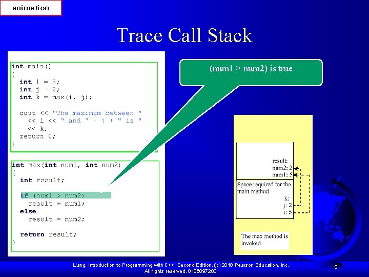 animation Trace Call Stack (num 1 > num 2) is true Liang, Introduction to animation Trace Call Stack (num 1 > num 2) is true Liang, Introduction to