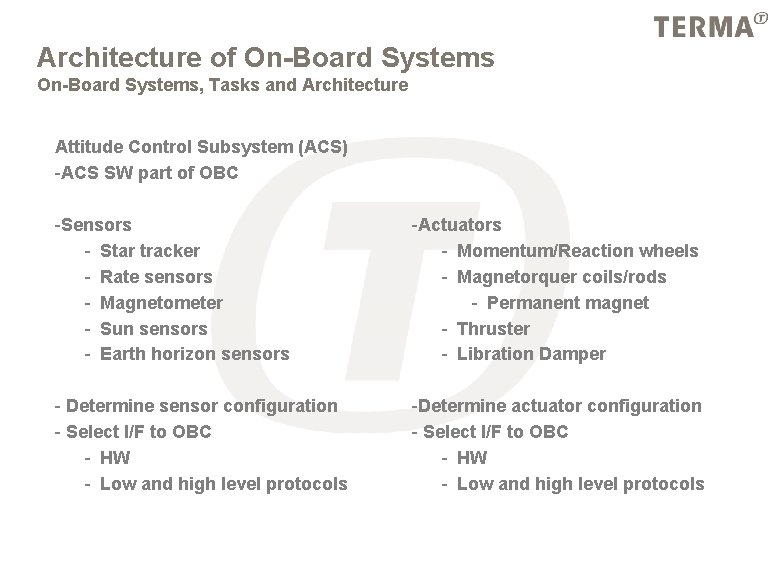 Architecture of On-Board Systems, Tasks and Architecture Attitude Control Subsystem (ACS) -ACS SW part