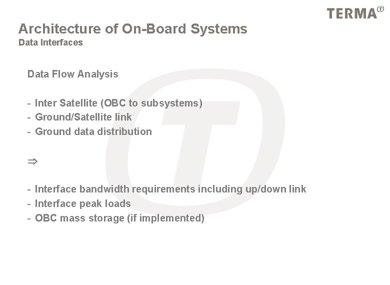 Architecture of On-Board Systems Data Interfaces Data Flow Analysis - Inter Satellite (OBC to