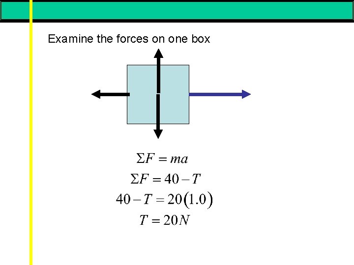 Examine the forces on one box 