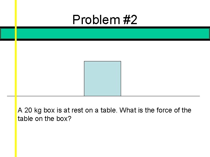 Problem #2 A 20 kg box is at rest on a table. What is