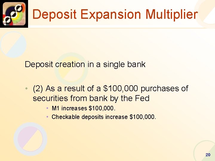 Deposit Expansion Multiplier Deposit creation in a single bank • (2) As a result
