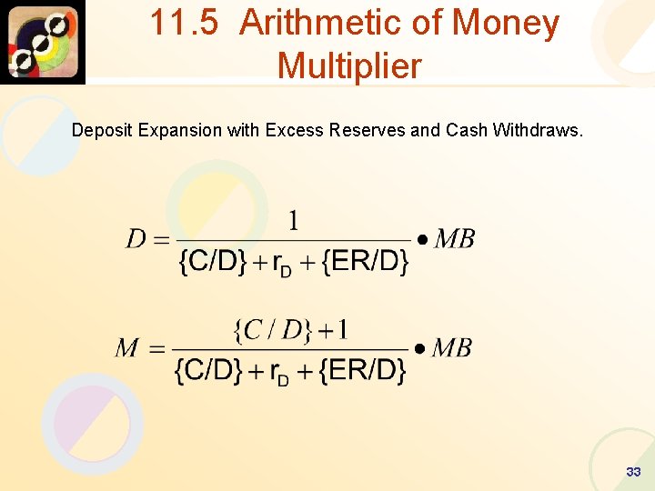 11. 5 Arithmetic of Money Multiplier Deposit Expansion with Excess Reserves and Cash Withdraws.