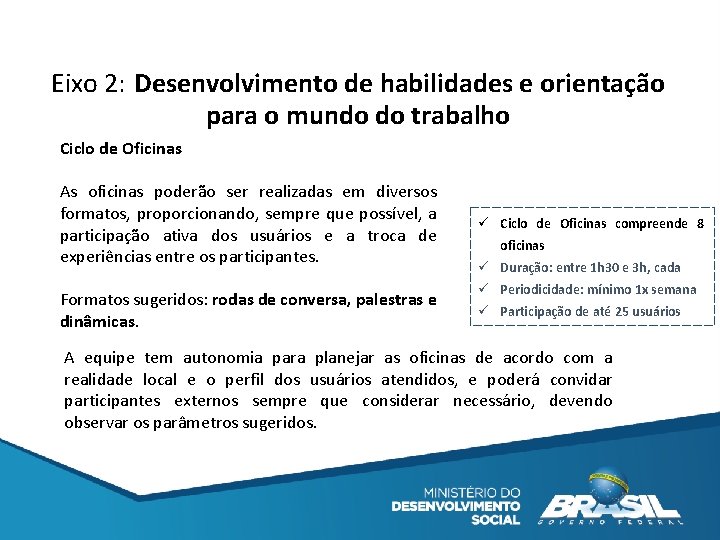 Eixo 2: Desenvolvimento de habilidades e orientação para o mundo do trabalho Ciclo de