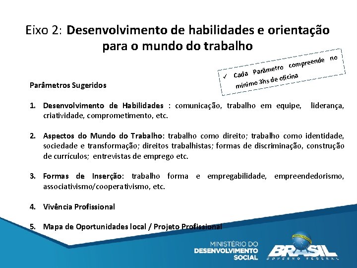 Eixo 2: Desenvolvimento de habilidades e orientação para o mundo do trabalho Parâmetros Sugeridos