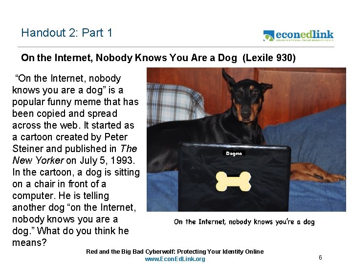 Handout 2: Part 1 On the Internet, Nobody Knows You Are a Dog (Lexile