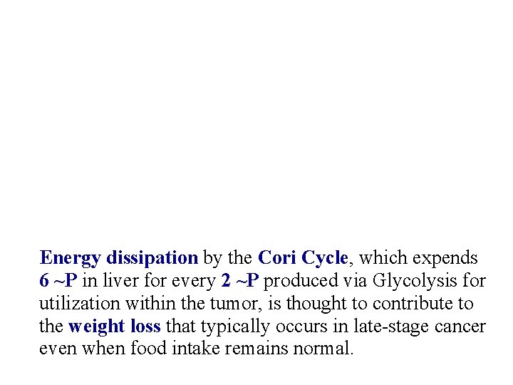 Energy dissipation by the Cori Cycle, which expends 6 ~P in liver for every