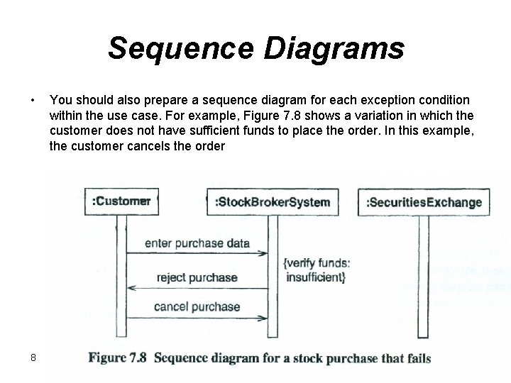Sequence Diagrams • 8 You should also prepare a sequence diagram for each exception