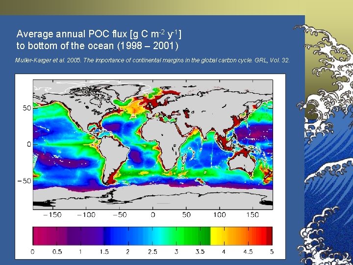 Average annual POC flux [g C m-2 y-1] to bottom of the ocean (1998