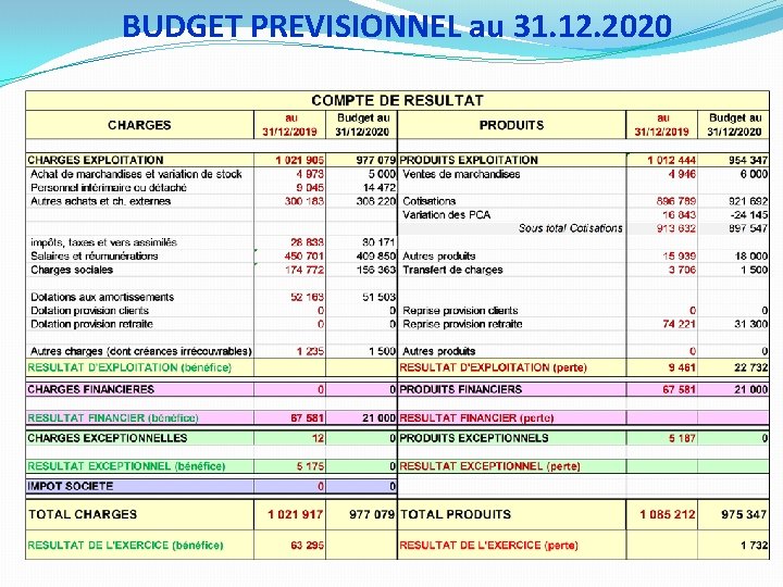 BUDGET PREVISIONNEL au 31. 12. 2020 