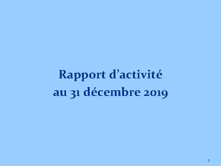 Rapport d’activité au 31 décembre 2019 5 