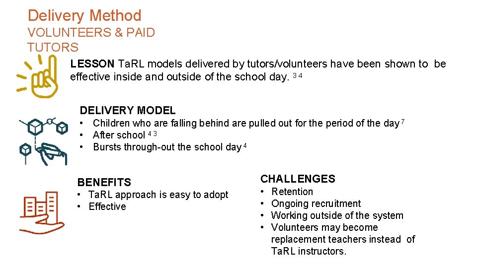 Delivery Method VOLUNTEERS & PAID TUTORS LESSON Ta. RL models delivered by tutors/volunteers have