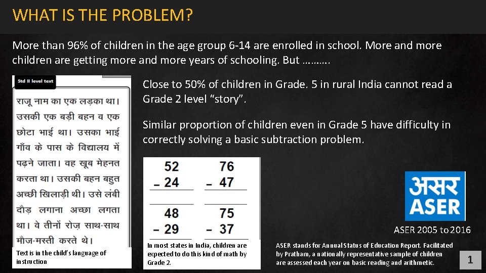 WHAT IS THE PROBLEM? More than 96% of children in the age group 6