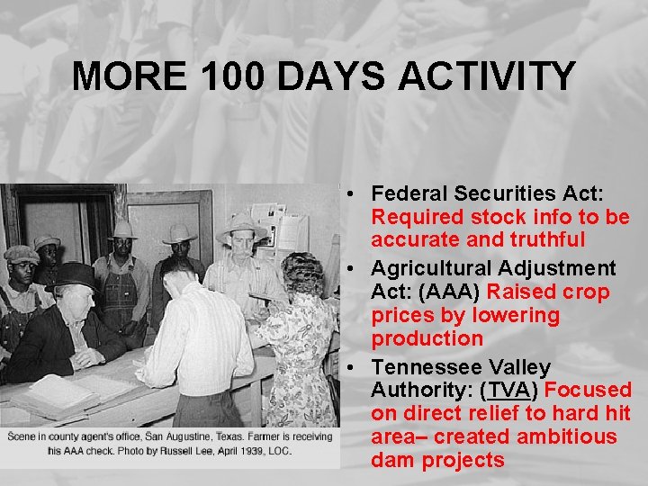 MORE 100 DAYS ACTIVITY • Federal Securities Act: Required stock info to be accurate