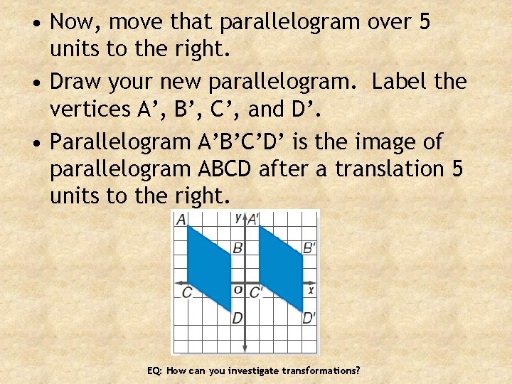  • Now, move that parallelogram over 5 units to the right. • Draw